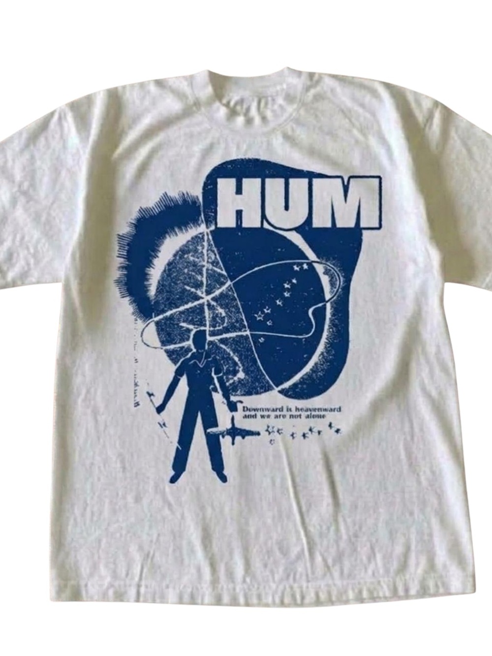 Gildan White T‑Shirt with Blue HUM Graphic, Gift For Her, For Him